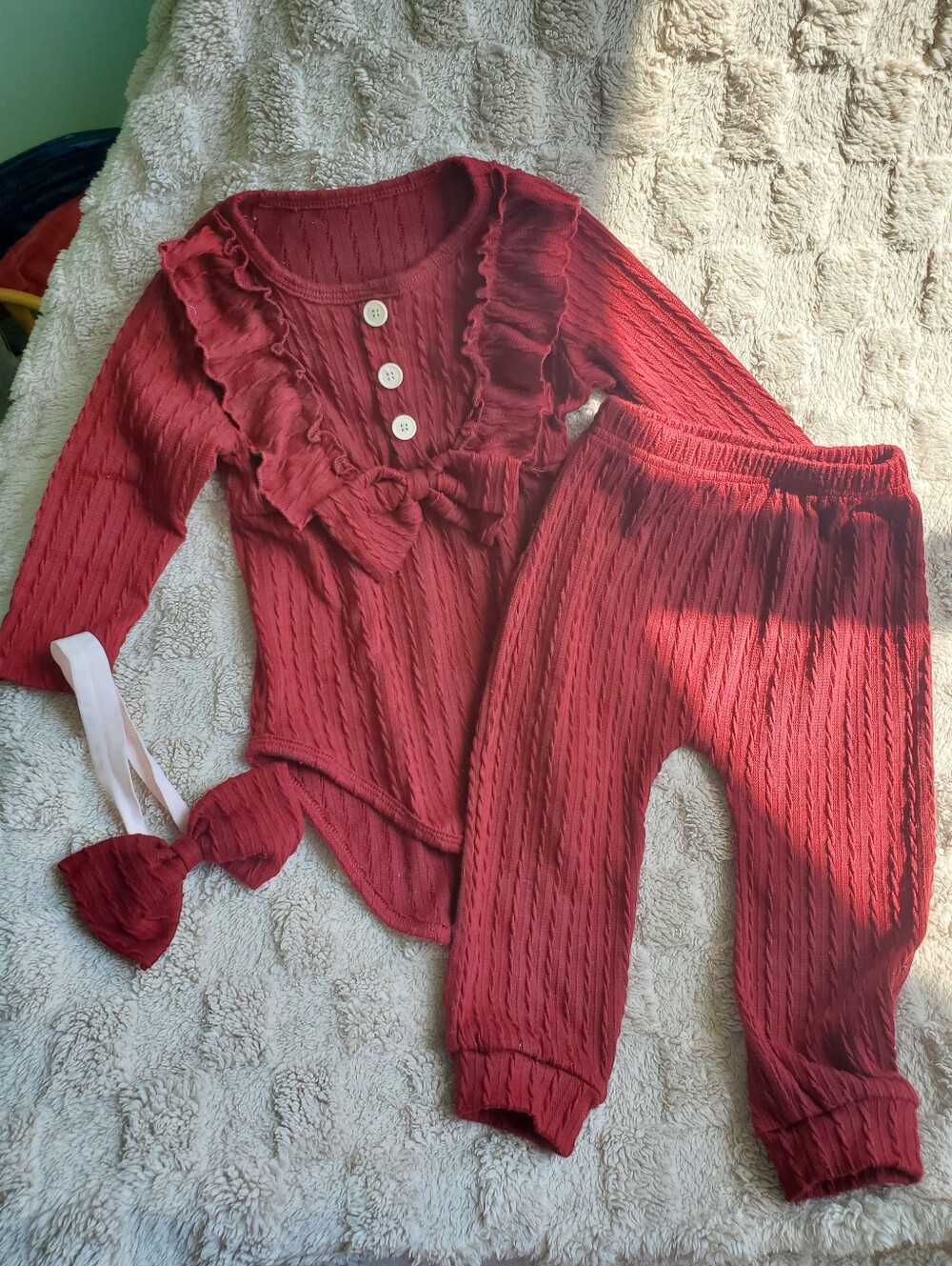 Red Ruffle Two-Piece Baby Set with Bow